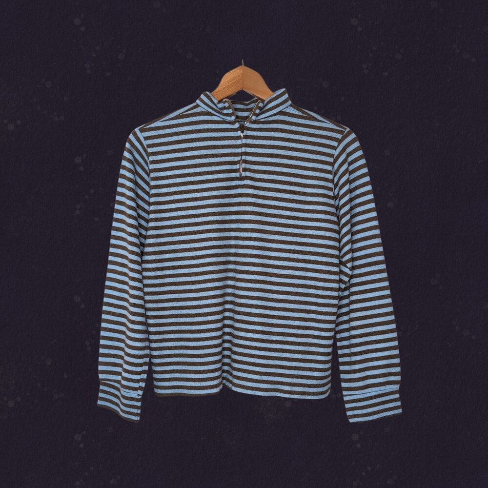 Vintage 1970s Pullover Shirt with Blue/Brown Stripes